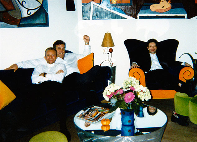 John Robert Wiltgen, actor Bobby Cooper, and Jeff Meyer relax at Bill Senne’s home after the Film Festival Gala.